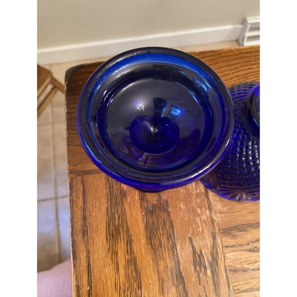 Vintage Cobalt Blue Pressed Glass Fairy Lamp Shade & Base Set - Picture 5 of 5